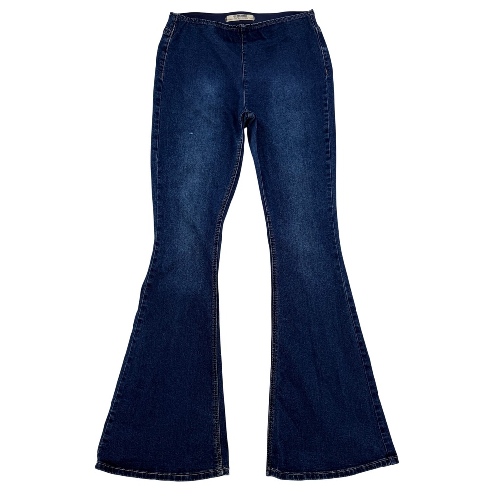 Rock & Roll Denim Bargain Bell Pull On Flare Jeans Dark Wash 30x34 High Rise Y2K